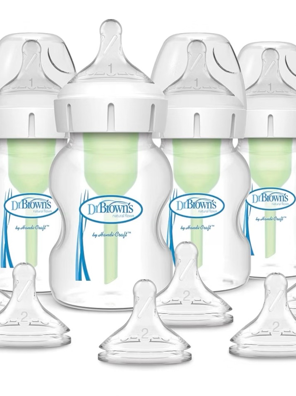 Natural Flow White Baby Bottles Anti-Colic with Green Vent - 4 Pack